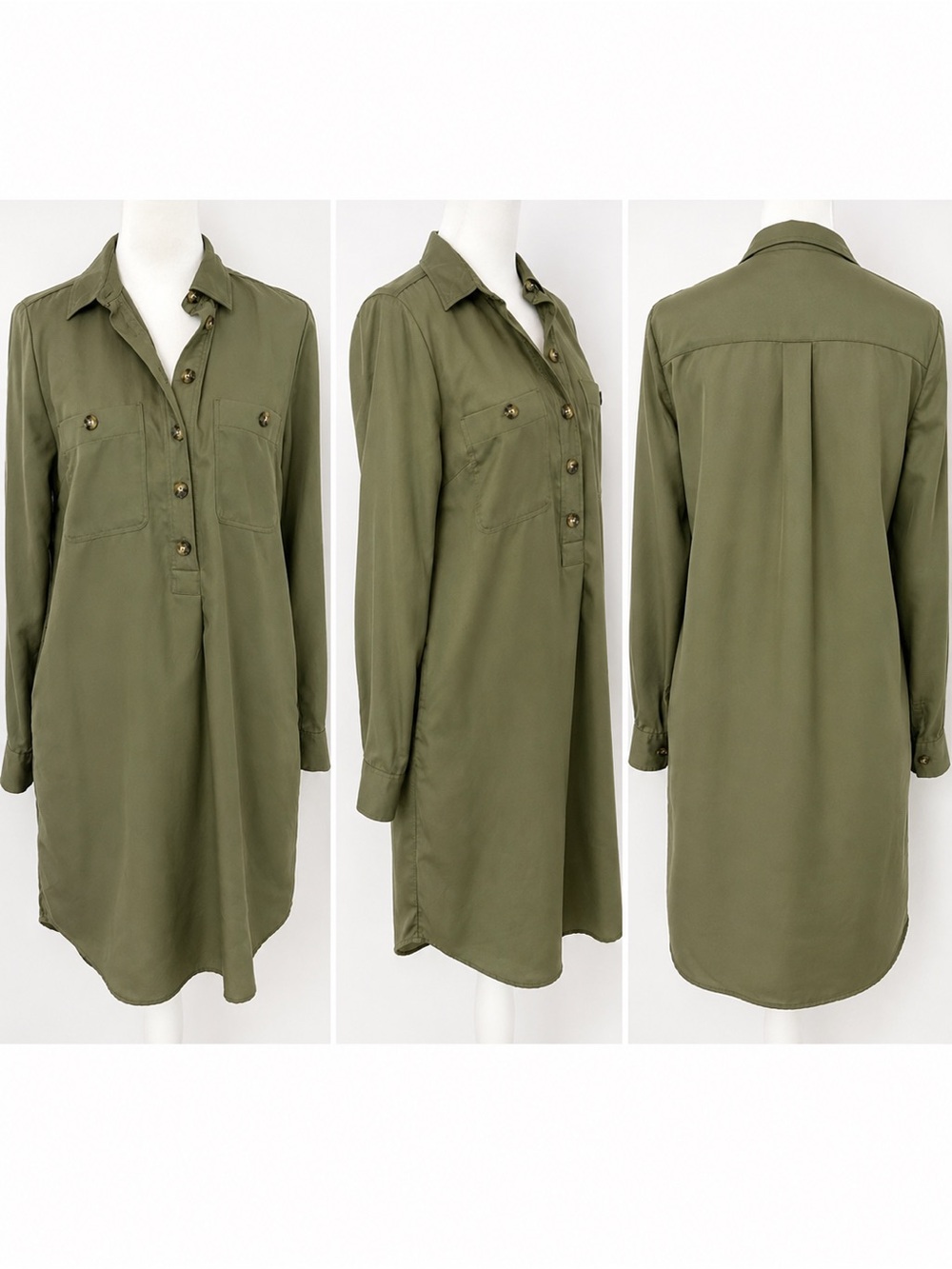 LOFT Olive Green Long-Sleeve Shirt Dress